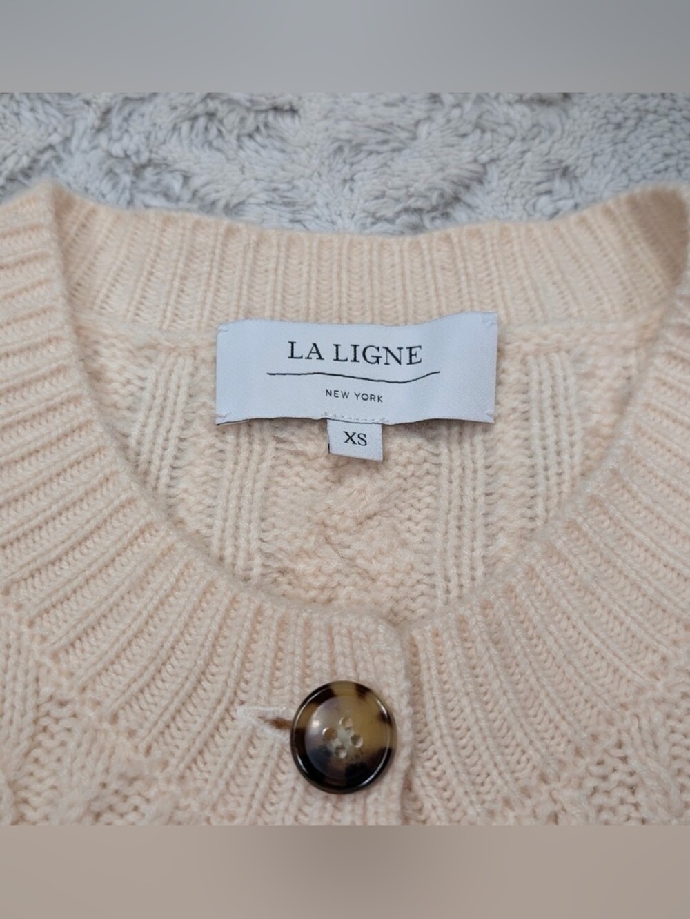 RARE La Ligne Campagne Cream Cable Knit Cardigan (Size XS) - Picture 3 of 5